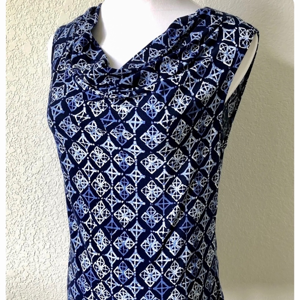 Chaps Pool Tile Print Drape Neck Sleeveless Geometric Top. Size L